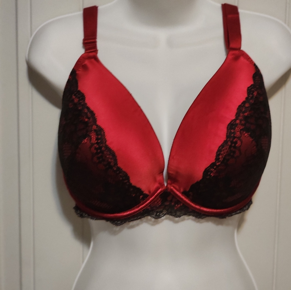 Cacique Red and Black Lace Bra Intimates & Sleepwear